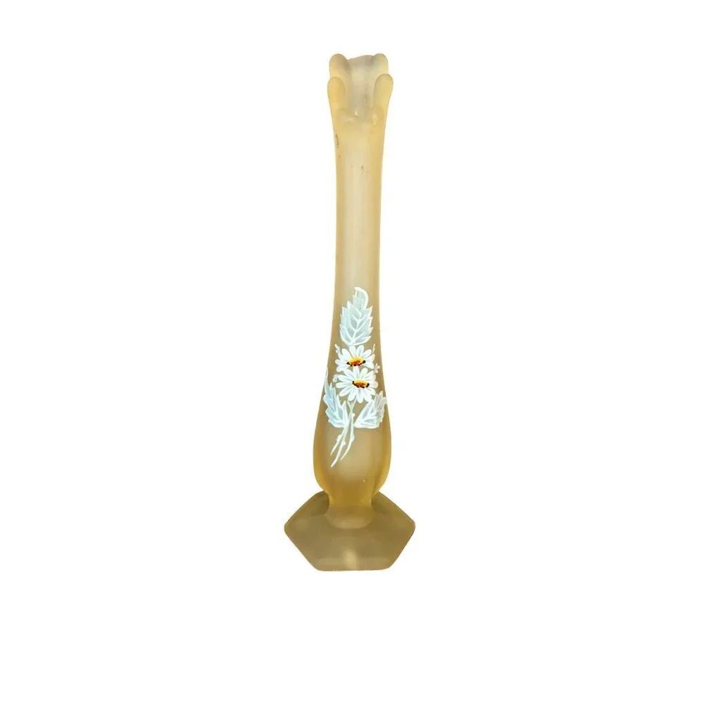 Vintage Westmoreland Yellow Mist with Daisy Decal Swung ‎ vase